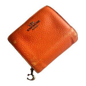 Vintage Bright Orange Leather Coach Snap Wallet